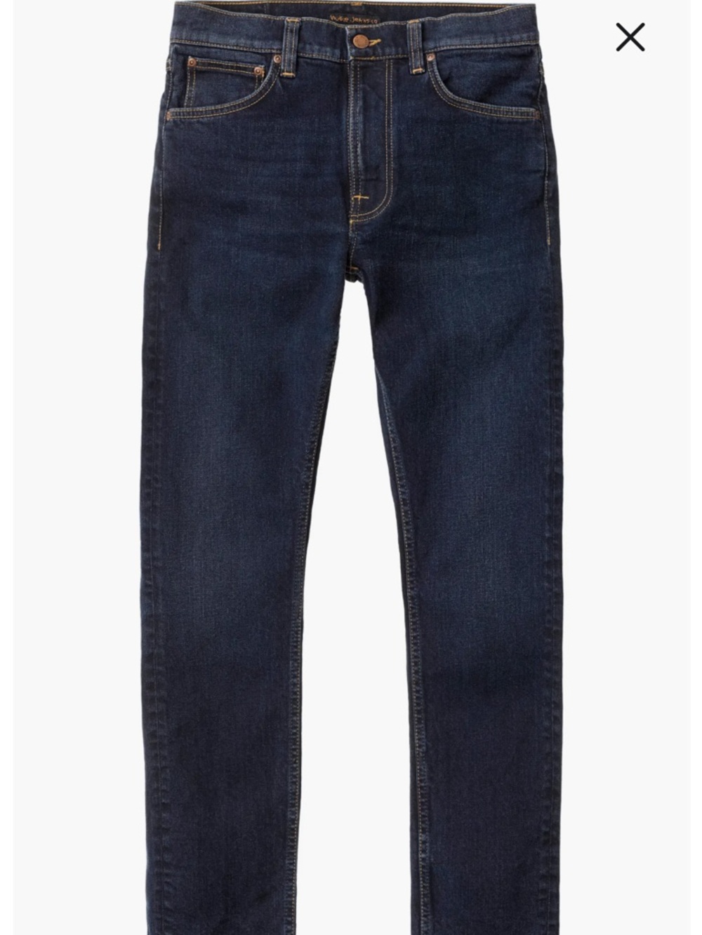 NWOT Nudie Jeans Slim Straight Dark Indigo Denim with Orange Stitching